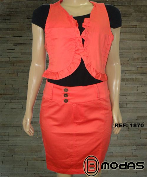 Conjunto Satin Cor Laranja *Ref.1870G * Tam.G