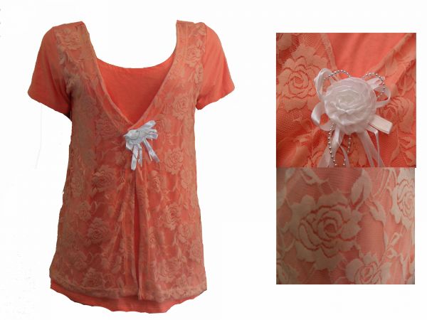 Blusa com detalhes de Renda Salmão - Tam. G